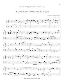 Partition , Basse de Cromhorne du 2e Ton, Pièces d’orgue sur les 8 tons