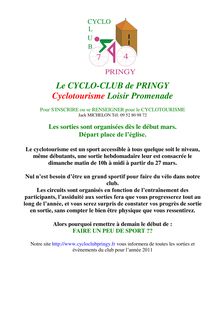 Le CYCLO-CLUB de PRINGY Cyclotourisme Loisir Promenade