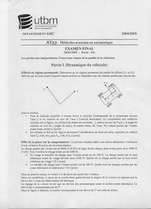Méthodes avancées en automatique 2004 Génie Electrique et Systèmes de Commande Université de Technologie de Belfort Montbéliard