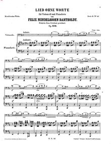 Partition complète, Lied ohne Worte pour violoncelle et Piano, Op.109