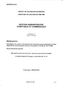 Gestion administrative, comptable et commerciale 2010 BTS Assistant de gestion de PME-PMI (AG)