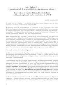 Loi « Hadopi - 2 » Intervention de Martine Billard, députée de ...