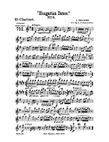 Partition E♭ clarinette, Hungarian Dances, Ungarische Tänze, Brahms, Johannes