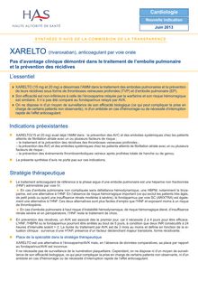 XARELTO (rivaroxaban), anticoagulant par voie orale - XARELTO 12062013 SYNTHESE CT12699