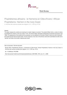 Prophétismes africains : le Harrisme en Côte-d Ivoire / African Prophetisms: Harrism in the Ivory Coast - article ; n°1 ; vol.41, pg 47-53