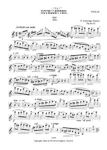 Partition de violon, 4 Novelletten pour corde orchestre, Op.52 par Samuel Coleridge-Taylor