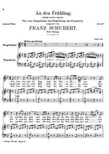 Partition 2nd version (B♭ major), formerly D.245, An den Frühling, D.587