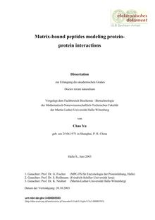 Matrix bound peptides modeling protein-protein interactions [Elektronische Ressource] / von Chao Yu