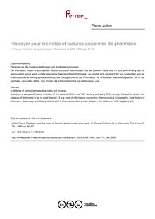 Plaidoyer pour les notes et factures anciennes de pharmacie - article ; n°284 ; vol.78, pg 81-92