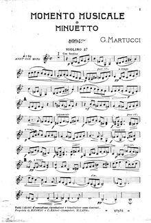 Partition violon 2, Momento musicale e minuetto, Arrangement for string quartet of Momento musicale Op.64 No.1 + Minuetto Op.55 No.1