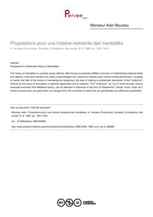 Propositions pour une histoire restreinte des mentalités - article ; n°6 ; vol.44, pg 1491-1504
