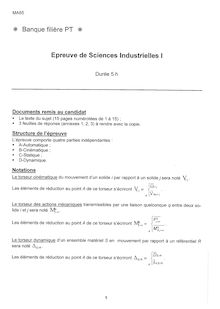 Sciences Industrielles A 2002 Classe Prepa PT Banque Filière PT