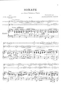 Partition complète, Sonata en G pour Two violons et clavier, Loeillet, John