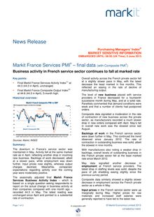 PMI Markit : Business activity in French service sector continues to fall at marked rate (ENG)