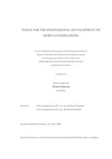 Tools for the professional development of horn loudspeakers [Elektronische Ressource] / vorgelegt von Michael Makarski