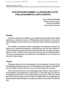 Nuevos datos sobre la ciudad de Lancia (Villasabariego, León, España)