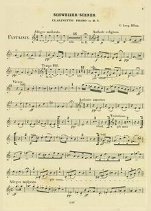 Partition clarinette 1, 2 (B♭, C), Schweizer Scenen, Fantaisie, G major