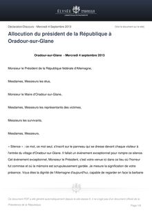 Allocution du président de la République François Hollande à Oradour-sur-Glane