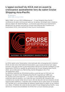 L appui exclusif du ICCA met en avant la croissance australienne lors du salon Cruise Shipping Asia-Pacific