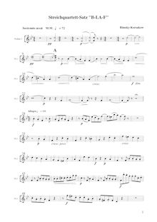 Partition violon 1, corde quatuor on pour Theme  B-la-F , Quatuor sur le nom B-la-f