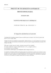 Sciences physiques et chimiques 2009 BTS Biotechnologies