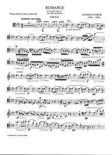 Partition de violoncelle, Romance, F minor, Dvořák, Antonín