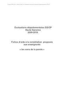 Groupi fiches d aide la remédiation suite aux évaluations départementales GS CP Evaluations départementales GS CP Haute Garonne Fiches d aide la remédiation proposée aux enseignants les sons de la parole