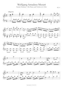 Partition I, Allegretto, violon Sonata, Violin Sonata No.1, C major par Wolfgang Amadeus Mozart