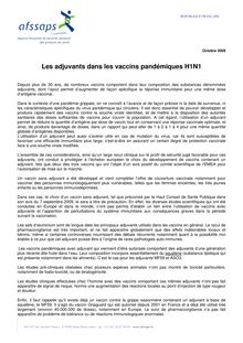 Les adjuvants dans les vaccins pandémiques H1N1 07/10/2009