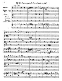 Partition complète, Canzon à 5, Corollarium, A minor, Schein, Johann Hermann