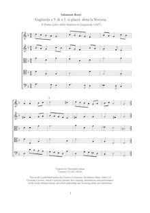 Partition complète (G, C et F clefs), Il Primo libro delle Sinfonie et Gagliarde