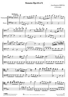 Partition Sonata No.5, 6 sonates pour violoncelle, Op.12, Sonates a Violoncel a Basse