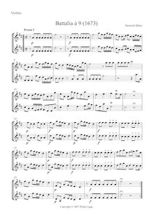 Partition Alternate parties: violons, violons/viole de gambe, Violoncellos, Continuo, Battalia à 9