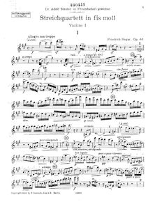 Partition violon 1, corde quatuor, F♯ minor, Hegar, Friedrich