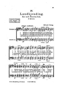 Partition Vocal score avec harmonium (norvégien text), Landkjending Op.31