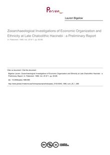 Zooarchaeological Investigations of Economic Organization and Ethnicity at Late Chalcolithic Hacinebi : a Preliminary Report - article ; n°1 ; vol.25, pg 83-89