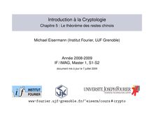 Introduction a la Cryptologie Chapitre Le theoreme des restes chinois