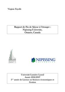 Rapport de Fin de Séjour à l étranger : Nipissing University ...