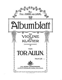 Partition de piano, Albumblatt, Aulin, Tor
