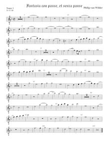 Partition ténor viole de gambe 1, octave aigu clef, Fantasia con pause, et senza pause