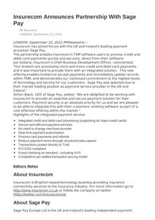 Insurecom Announces Partnership With Sage Pay