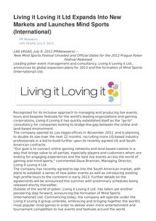 Living it Loving it Ltd Expands Into New Markets and Launches Mind Sports (International)