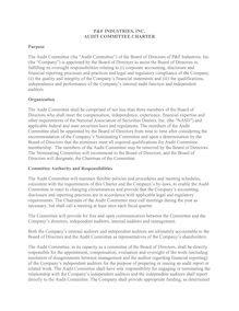 P&F Industries, Inc. Audit Committee Charter
