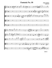 Partition Fantasia VdGS No.10 - partition complète (Tr Tr T T B), fantaisies pour 5 violes de gambe par John Jenkins