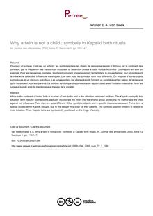 Why a twin is not a child : symbols in Kapsiki birth rituals - article ; n°1 ; vol.72, pg 119-147