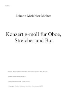Partition violons I, hautbois Concerto en G minor, G minor, Molter, Johann Melchior
