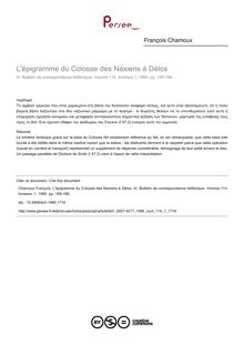 L épigramme du Colosse des Naxiens à Délos - article ; n°1 ; vol.114, pg 185-186