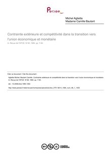 Contrainte extérieure et compétitivité dans la transition vers l union économique et monétaire - article ; n°1 ; vol.48, pg 7-54