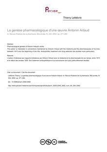 La genèse pharmacologique d une œuvre Antonin Artaud - article ; n°334 ; vol.90, pg 271-284