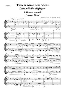 Partition violon II , partie, 2 Elegiac Melodies Op.34, Grieg, Edvard